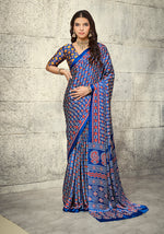 Thumbnail for Monjolika Fashion Royal Blue Colour Satin Print Work Saree