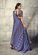 Thumbnail for Monjolika Fashion Royal Blue Colour Satin Print Work Saree