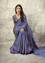 Thumbnail for Monjolika Fashion Royal Blue Colour Satin Print Work Saree