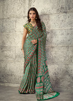 Thumbnail for Monjolika Fashion Green Colour Satin Print Work Saree