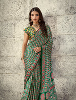 Thumbnail for Monjolika Fashion Green Colour Satin Print Work Saree