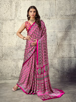 Thumbnail for Monjolika Fashion Rani Pink Colour Satin Print Work Saree