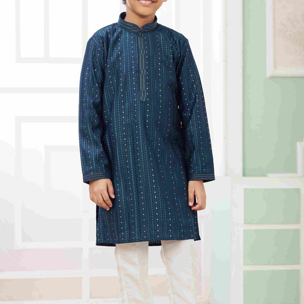 Raivat Ethnic Art Silk Embroidery Work Kids Kurta Pajama In Teal Green Colour - Distacart
