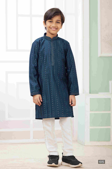 Raivat Ethnic Art Silk Embroidery Work Kids Kurta Pajama In Teal Green Colour - Distacart