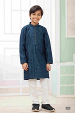 Thumbnail for Raivat Ethnic Art Silk Embroidery Work Kids Kurta Pajama In Teal Green Colour - Distacart