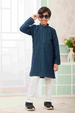 Thumbnail for Raivat Ethnic Art Silk Embroidery Work Kids Kurta Pajama In Teal Green Colour - Distacart
