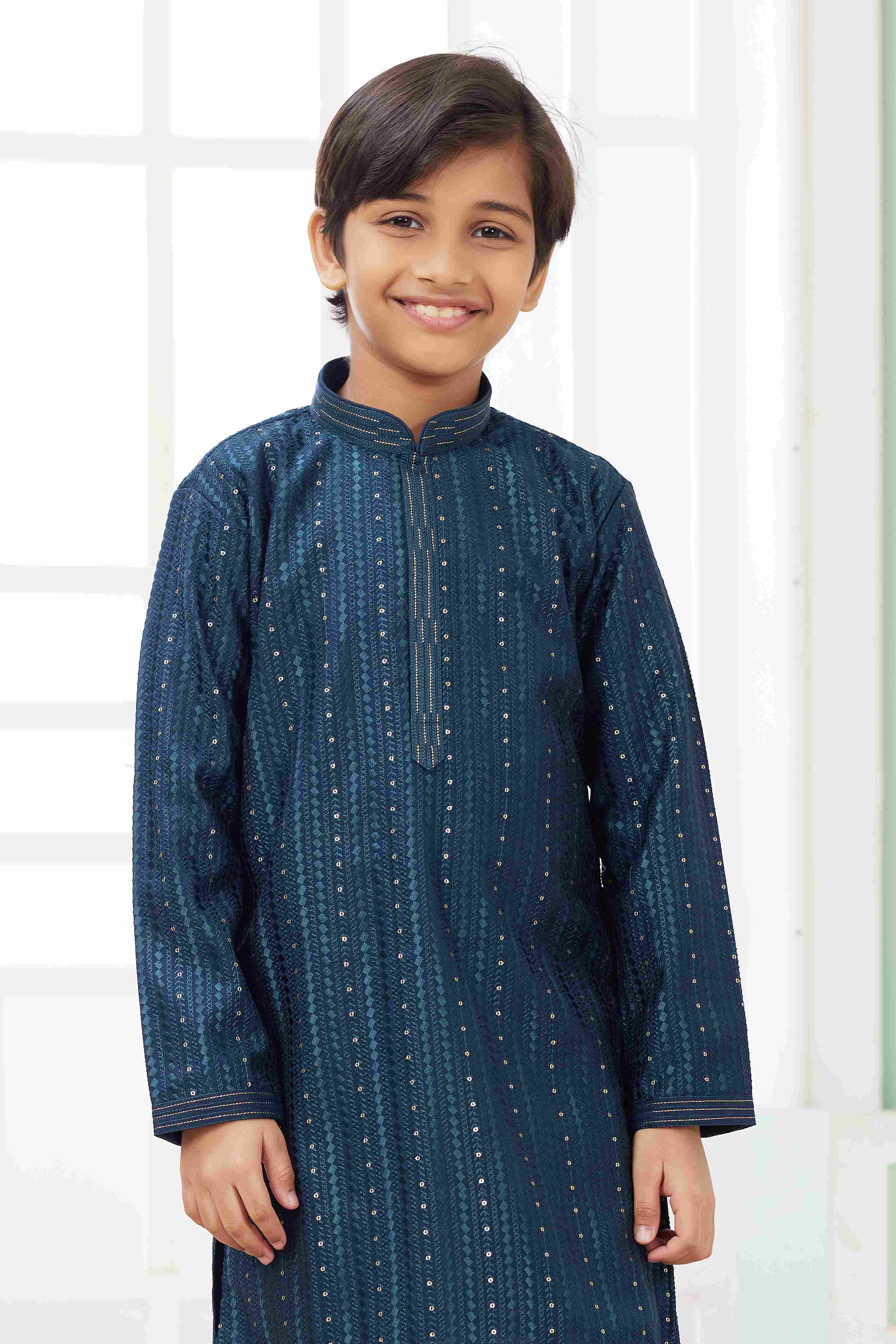 Raivat Ethnic Art Silk Embroidery Work Kids Kurta Pajama In Teal Green Colour - Distacart