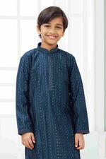 Thumbnail for Raivat Ethnic Art Silk Embroidery Work Kids Kurta Pajama In Teal Green Colour - Distacart