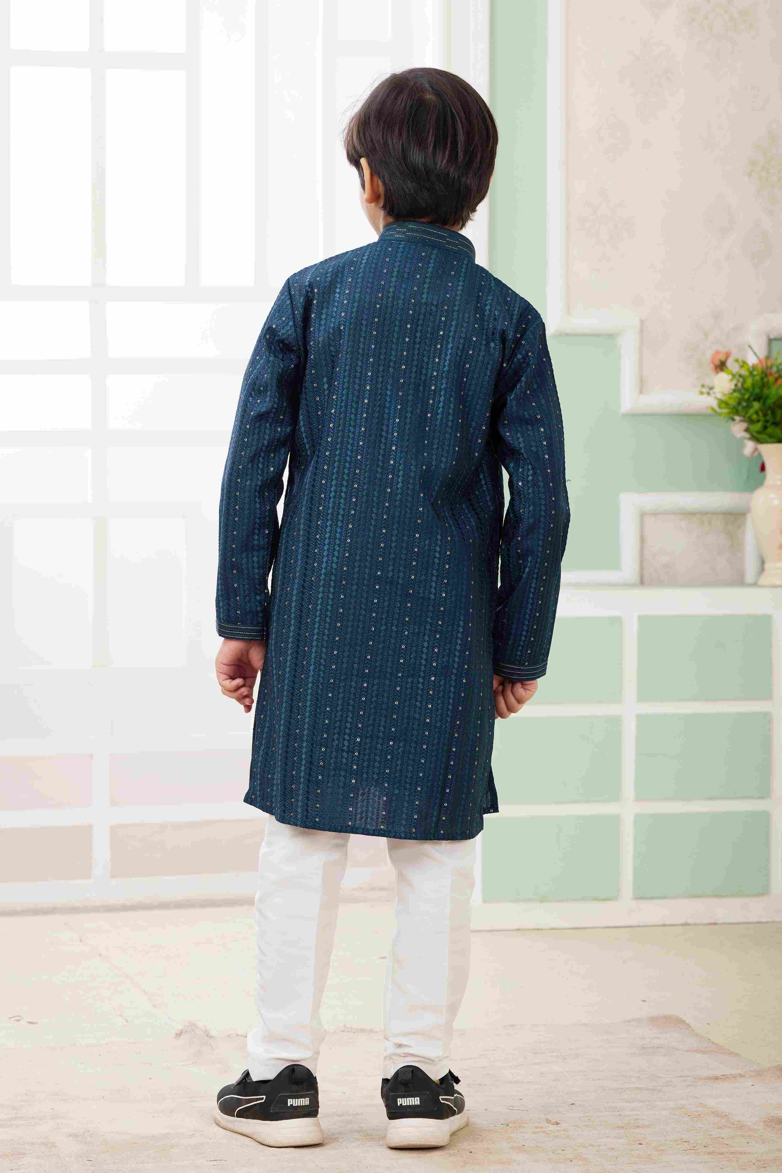 Raivat Ethnic Art Silk Embroidery Work Kids Kurta Pajama In Teal Green Colour - Distacart