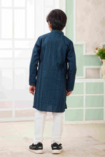 Thumbnail for Raivat Ethnic Art Silk Embroidery Work Kids Kurta Pajama In Teal Green Colour - Distacart
