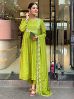 Thumbnail for The52 Embroidered Chinon Fabric Straight Kurta, Pant and Dupatta Set