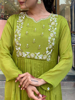 Thumbnail for The52 Embroidered Chinon Fabric Straight Kurta, Pant and Dupatta Set