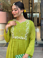 Thumbnail for The52 Embroidered Chinon Fabric Straight Kurta, Pant and Dupatta Set