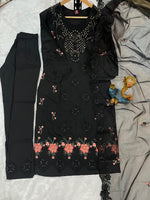 Thumbnail for Pramukh Fab Black Color Viscose Roman Kurta Set - Distacart