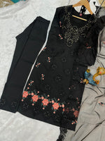 Thumbnail for Pramukh Fab Black Color Viscose Roman Kurta Set - Distacart