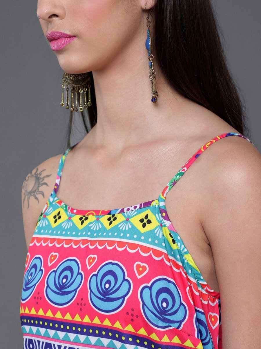 Aks Tribal Printed Shoulder Straps Kurta with Trousers - Distacart