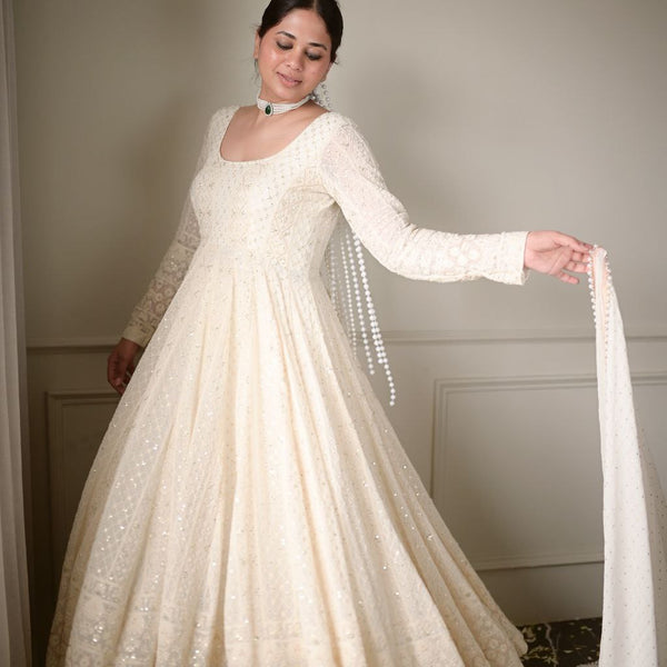 Yash Enterprise Salwar Soul Women'S White Net With Heavy Embroidery Sequin Salwar Suit - Distacart
