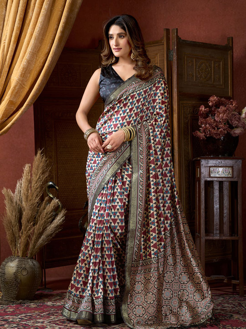 Monjolika Fashion Multicolor Faux Crepe Silk Printed Saree with Blouse Piece - Dista
