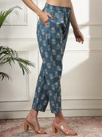 Thumbnail for Yufta Pure Cotton Straight Blue Kurta Dupatta Set
