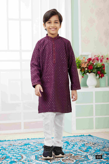 Raivat Ethnic Art Silk Embroidery Work Kids Kurta Pajama In Wine Colour - Distacart