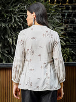 Thumbnail for Yufta Brown And White Cotton Linen Flare Shirt Style Top