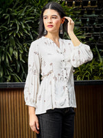 Thumbnail for Yufta Brown And White Cotton Linen Flare Shirt Style Top