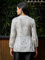 Thumbnail for Yufta Green And White Cotton Linen Flare Shirt Style Top