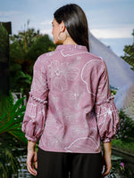 Thumbnail for Yufta Mauve Cotton Linen Puff Sleeve Shirt Shirt Style Top - Distacart