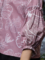 Thumbnail for Yufta Mauve Cotton Linen Puff Sleeve Shirt Shirt Style Top - Distacart