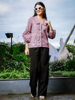 Thumbnail for Yufta Mauve Cotton Linen Puff Sleeve Shirt Shirt Style Top - Distacart