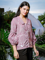 Thumbnail for Yufta Mauve Cotton Linen Puff Sleeve Shirt Shirt Style Top - Distacart