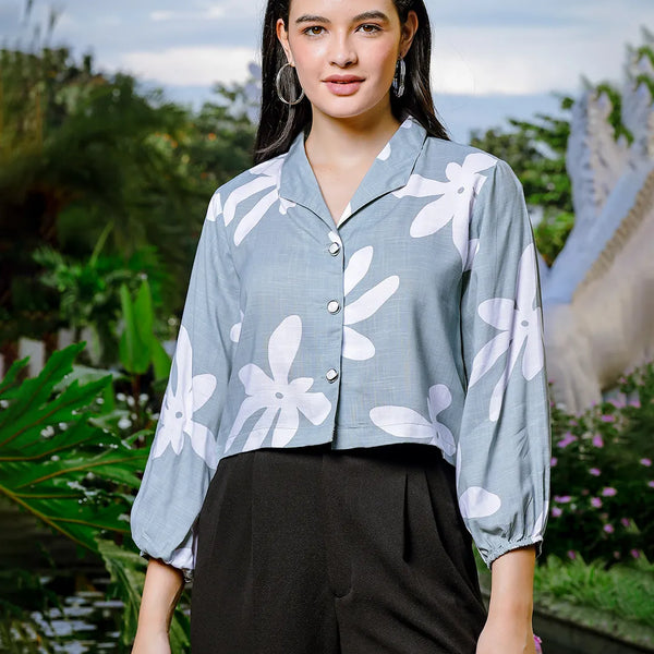 Yufta Green Cotton Linen Bishop Sleeve Shirt Style Top - Distacart