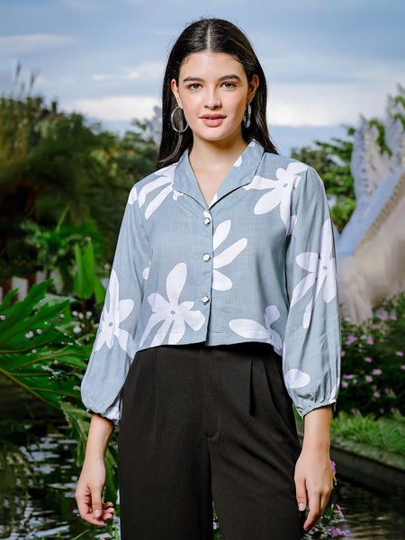 Yufta Green Cotton Linen Bishop Sleeve Shirt Style Top