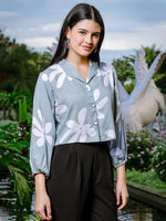 Thumbnail for Yufta Green Cotton Linen Bishop Sleeve Shirt Style Top