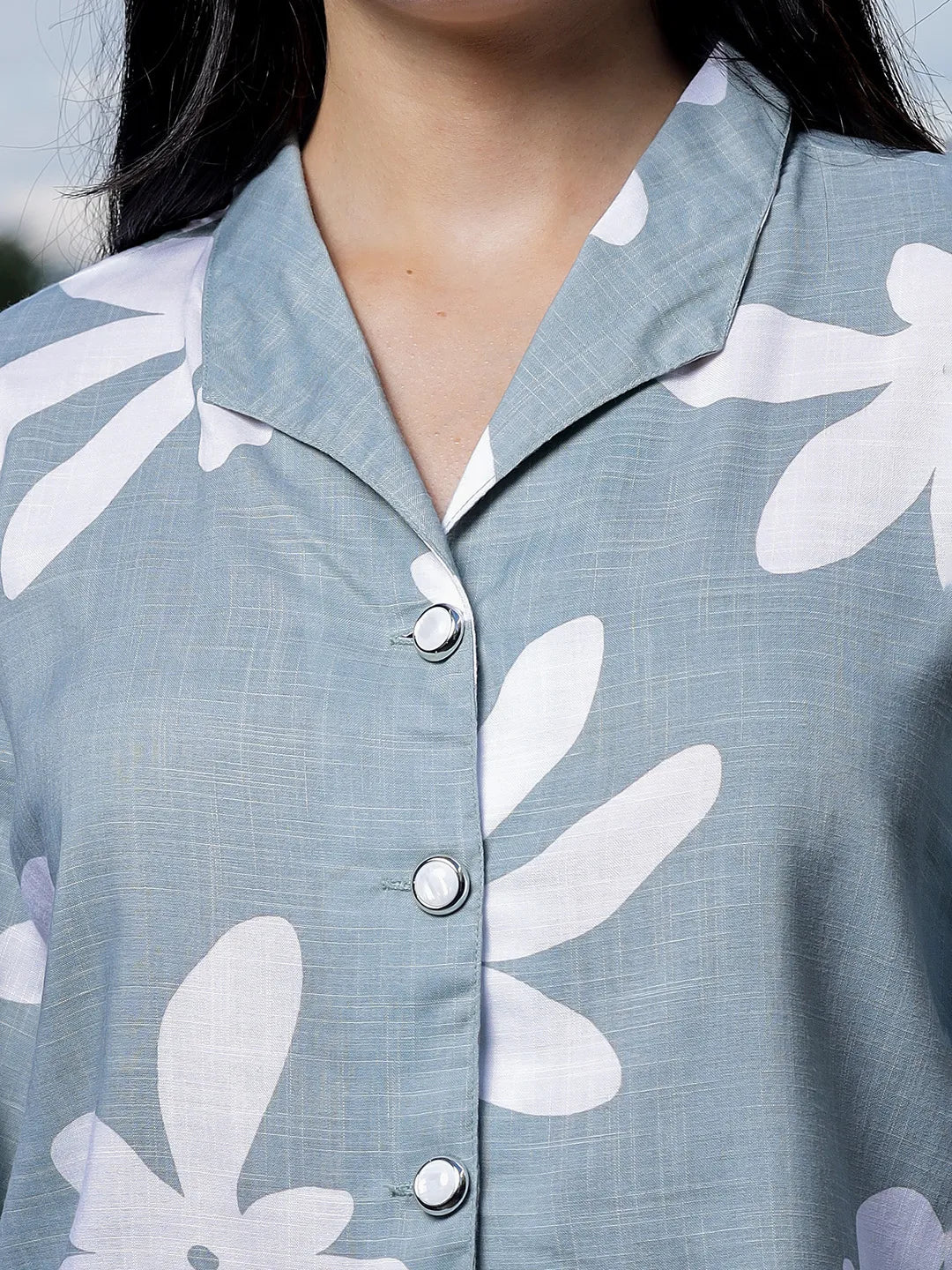 Yufta Green Cotton Linen Bishop Sleeve Shirt Style Top