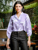 Thumbnail for Yufta Lavender Cotton Linen Bishop Sleeve Formal Shirt Style Top