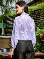 Thumbnail for Yufta Lavender Cotton Linen Bishop Sleeve Formal Shirt Style Top