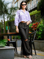 Thumbnail for Yufta Lavender Cotton Linen Bishop Sleeve Formal Shirt Style Top