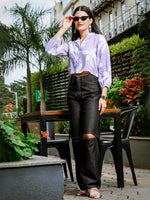 Thumbnail for Yufta Lavender Cotton Linen Bishop Sleeve Formal Shirt Style Top