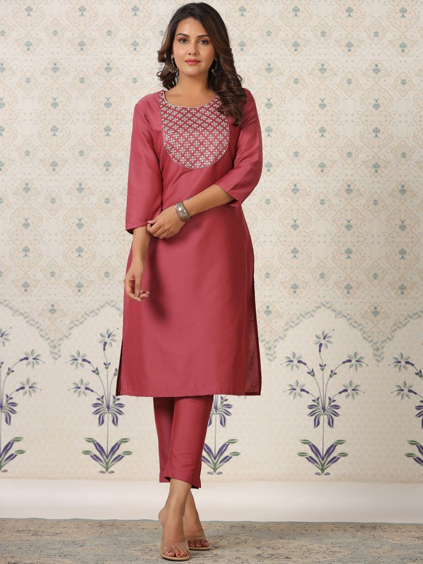 Ode by House of Pataudi Floral Yoke Design Thread Work Straight Kurta - Distacart