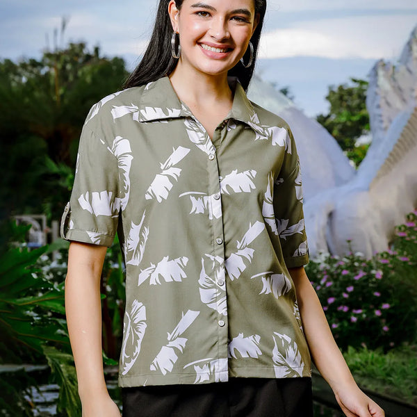 Yufta Green Liva Collared Shirt Style Top - Distacart