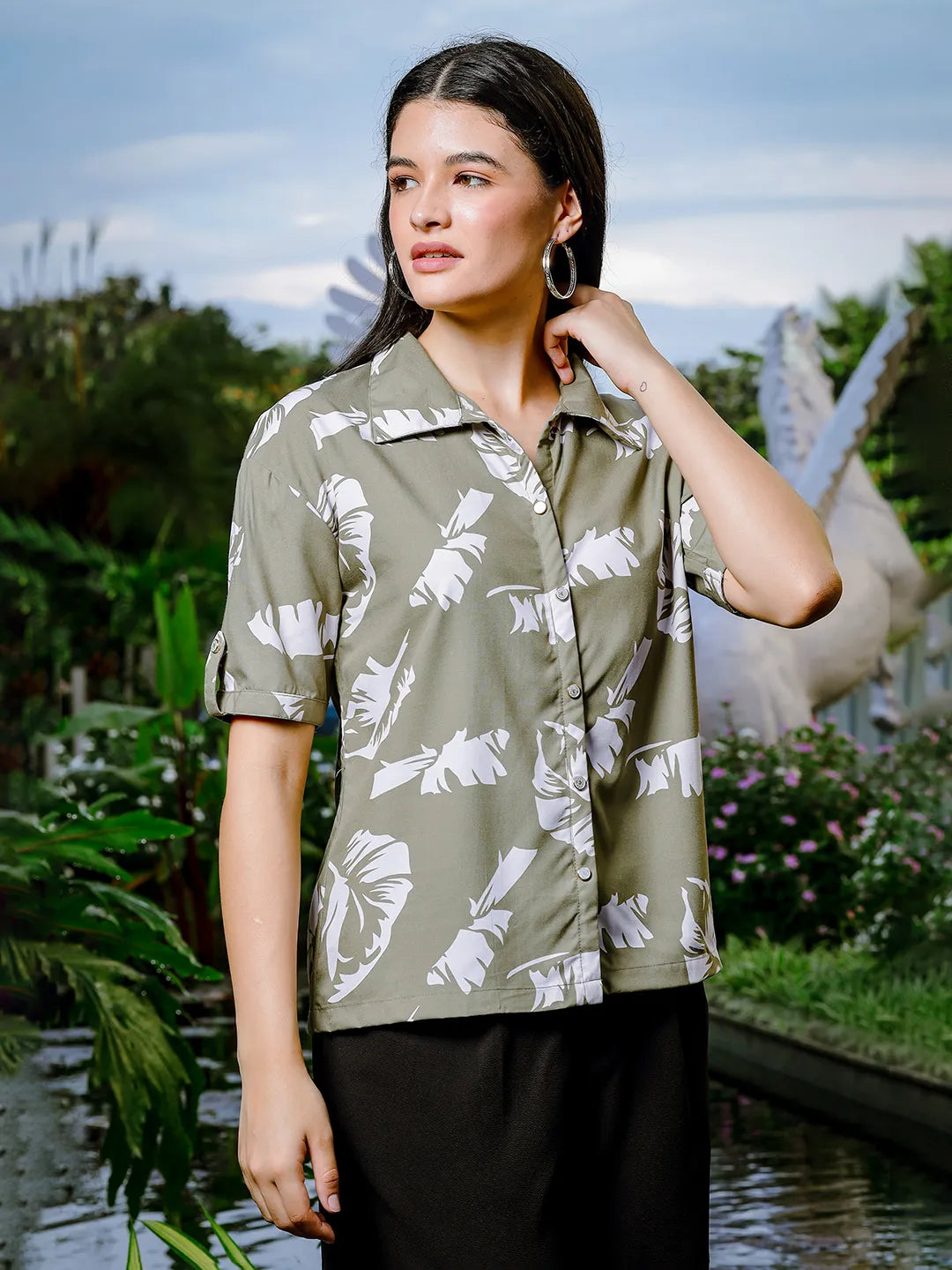 Yufta Green Liva Collared Shirt Style Top - Distacart