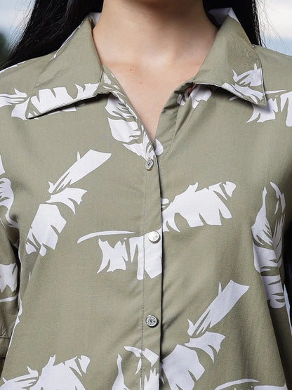 Yufta Green Liva Collared Shirt Style Top - Distacart