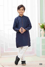 Thumbnail for Raivat Ethnic Art Silk Embroidery Work Kids Kurta Pajama In Blue Colour - Distacart