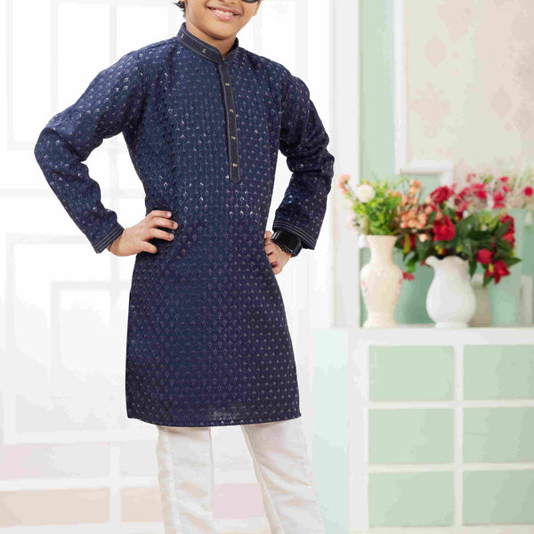 Raivat Ethnic Art Silk Embroidery Work Kids Kurta Pajama In Blue Colour - Distacart