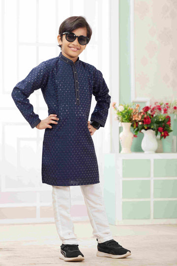 Raivat Ethnic Art Silk Embroidery Work Kids Kurta Pajama In Blue Colour - Distacart