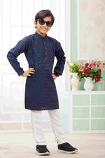 Thumbnail for Raivat Ethnic Art Silk Embroidery Work Kids Kurta Pajama In Blue Colour - Distacart