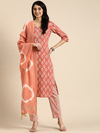 Anouk Ethnic Motifs Printed Regular Gotta Patti Pure Cotton Kurta With Trousers & Dupatta - Distacart