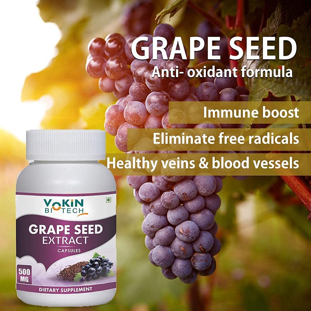 Vokin Biotech Grapes Seed Extract Support Immune System and Antioxidant Supplement 95% Polyphenols 60 Capsules