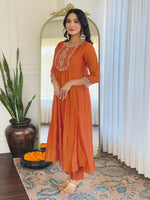 Thumbnail for The52 Embroidered Vichitra Silk Fabric Straight Kurta, Pant and Dupatta Set